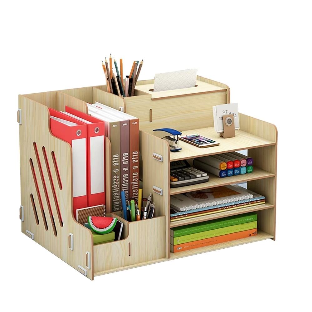 Organizador de escritorio estantes con porta lapiceros - Beige