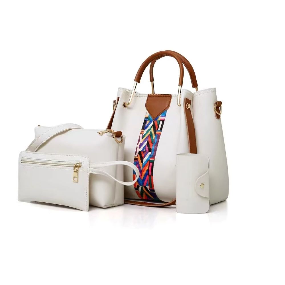 Juego de una cartera o bolso de hombro un monedero billetera 4 pcs - Blanco