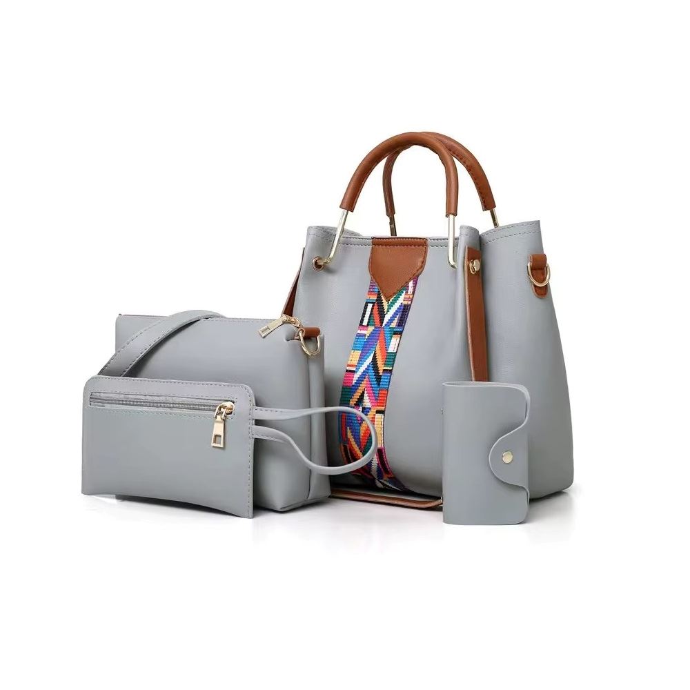 Juego de una cartera o bolso de hombro un monedero billetera 4 pcs - Gris