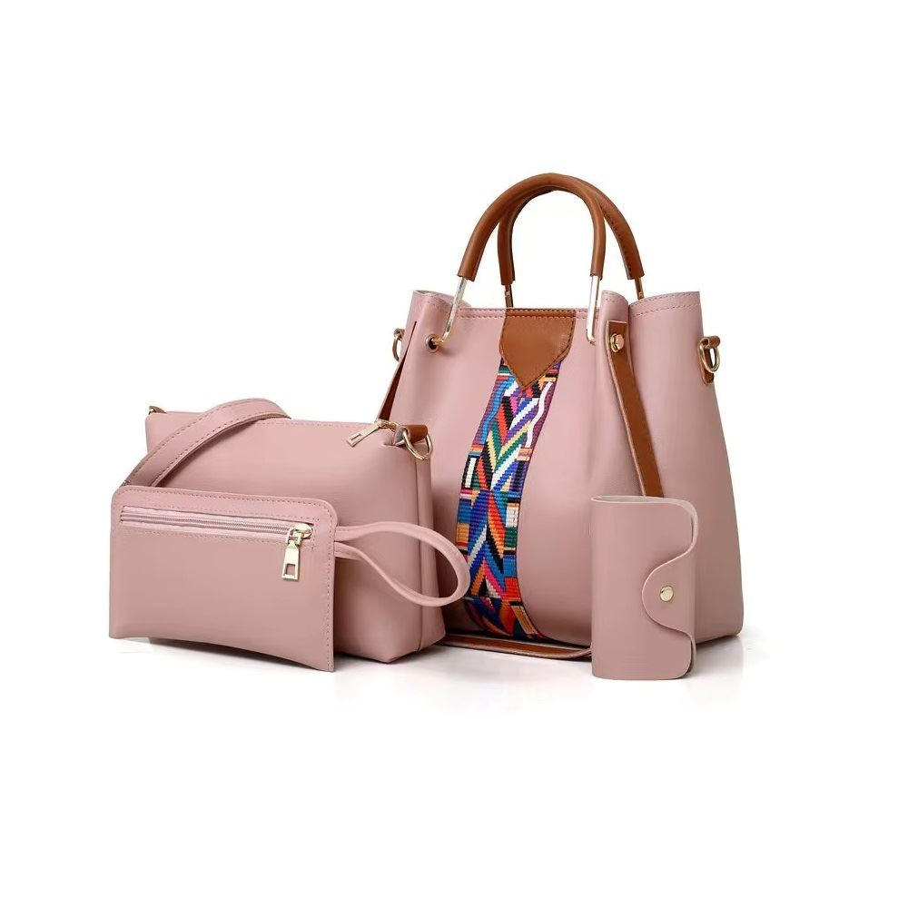 Juego de una cartera o bolso de hombro un monedero billetera 4 pcs - Rosa