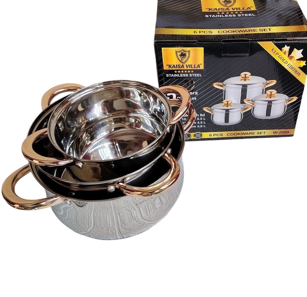 Juego de 3 ollas con tapas acero inoxidable 6pcs