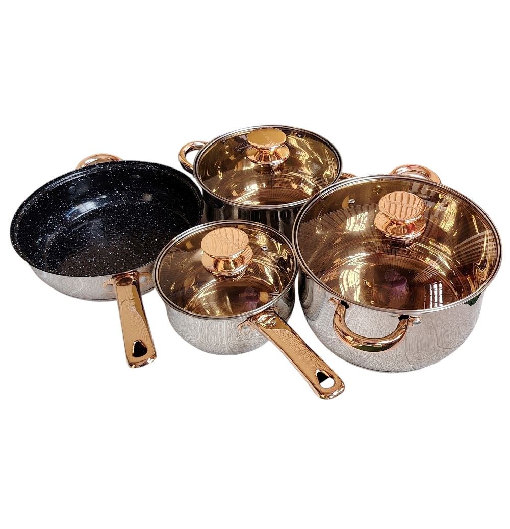 Juego de 7pcs ollas y sarten con tapas acero inoxidable