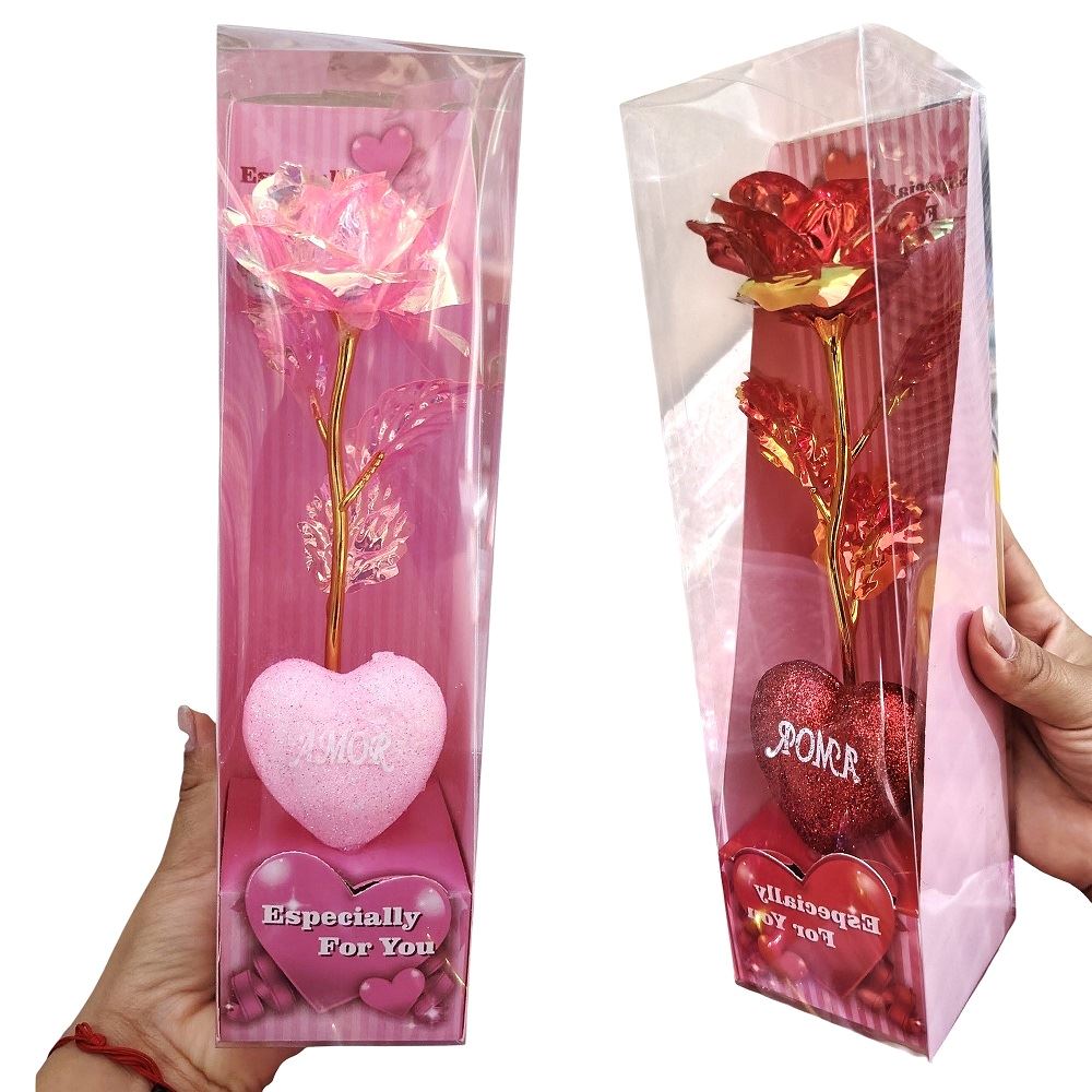 Set de 2 Rosa de la eternidad con luces para su día