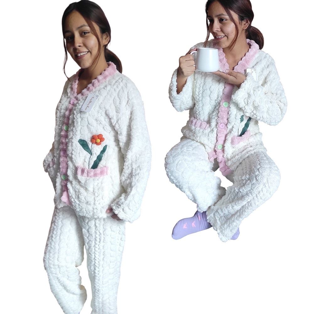 Conjunto de pijama pantalon y chompa / Perla / L