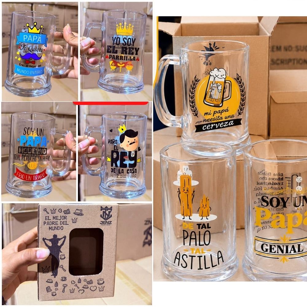 Set de 2 tazas de vidrio frases para el día del padre