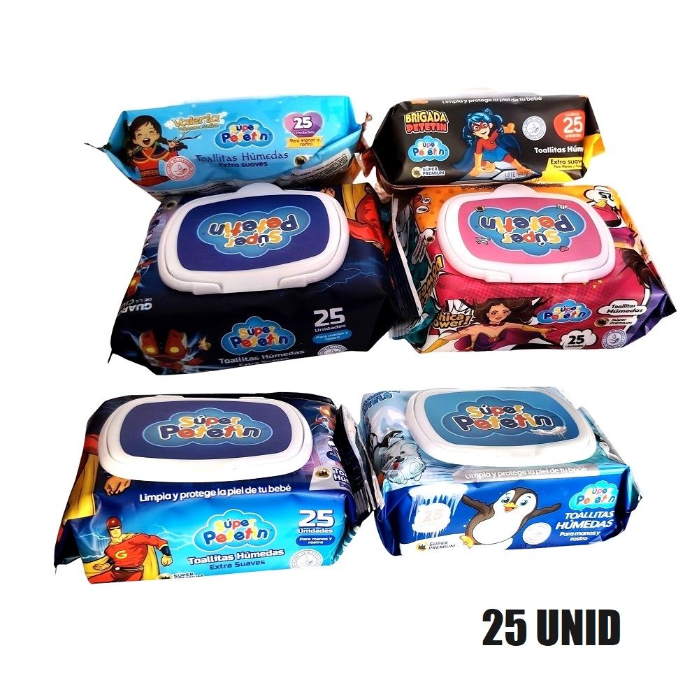 8 Paquetes - Paños humedos toallitas suaves petetin de 25 hojas