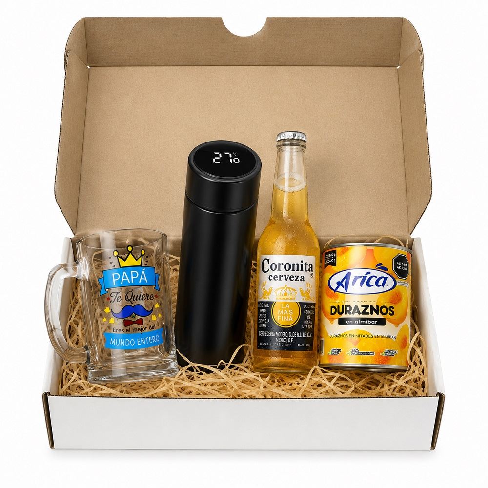 Set de una taza chop de vidrio Termos Regalos día del padre
