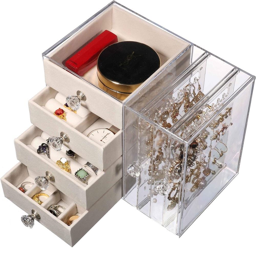 Joyero organizador de joyas con 4 cajones Beige