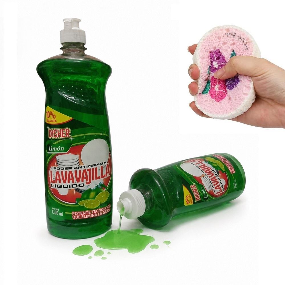 set de 2 Lavavajillas Liquido botella de 1100ML de limón  + 1 Esponja