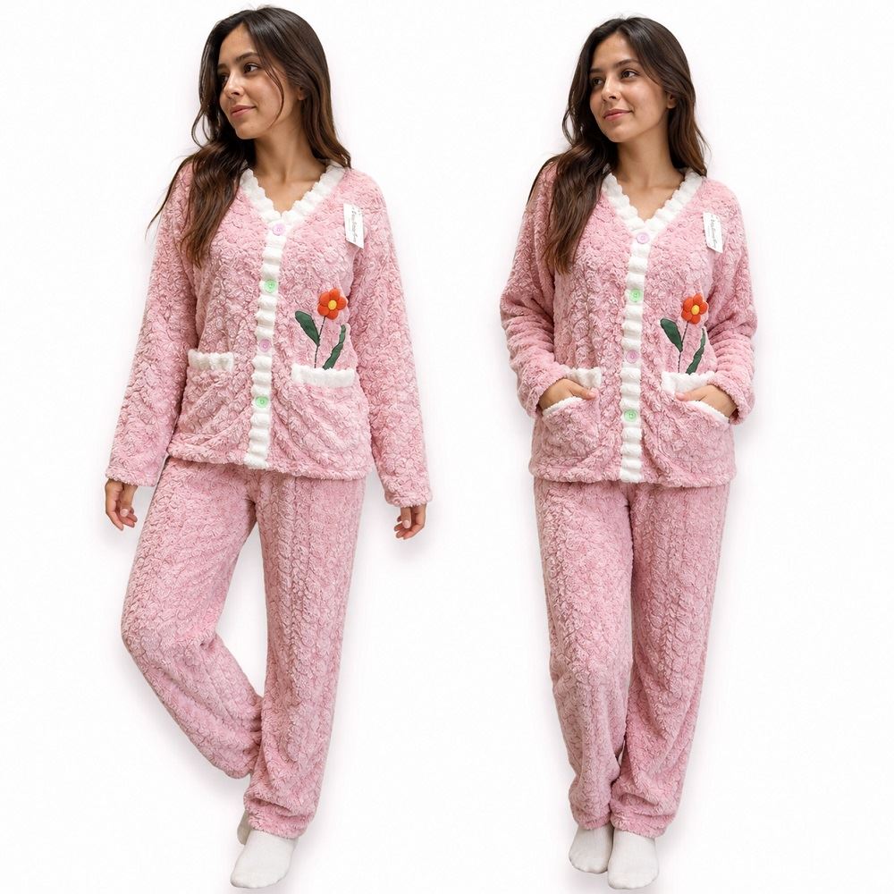 Conjunto de pijama pantalon y chompa / Rosa / L