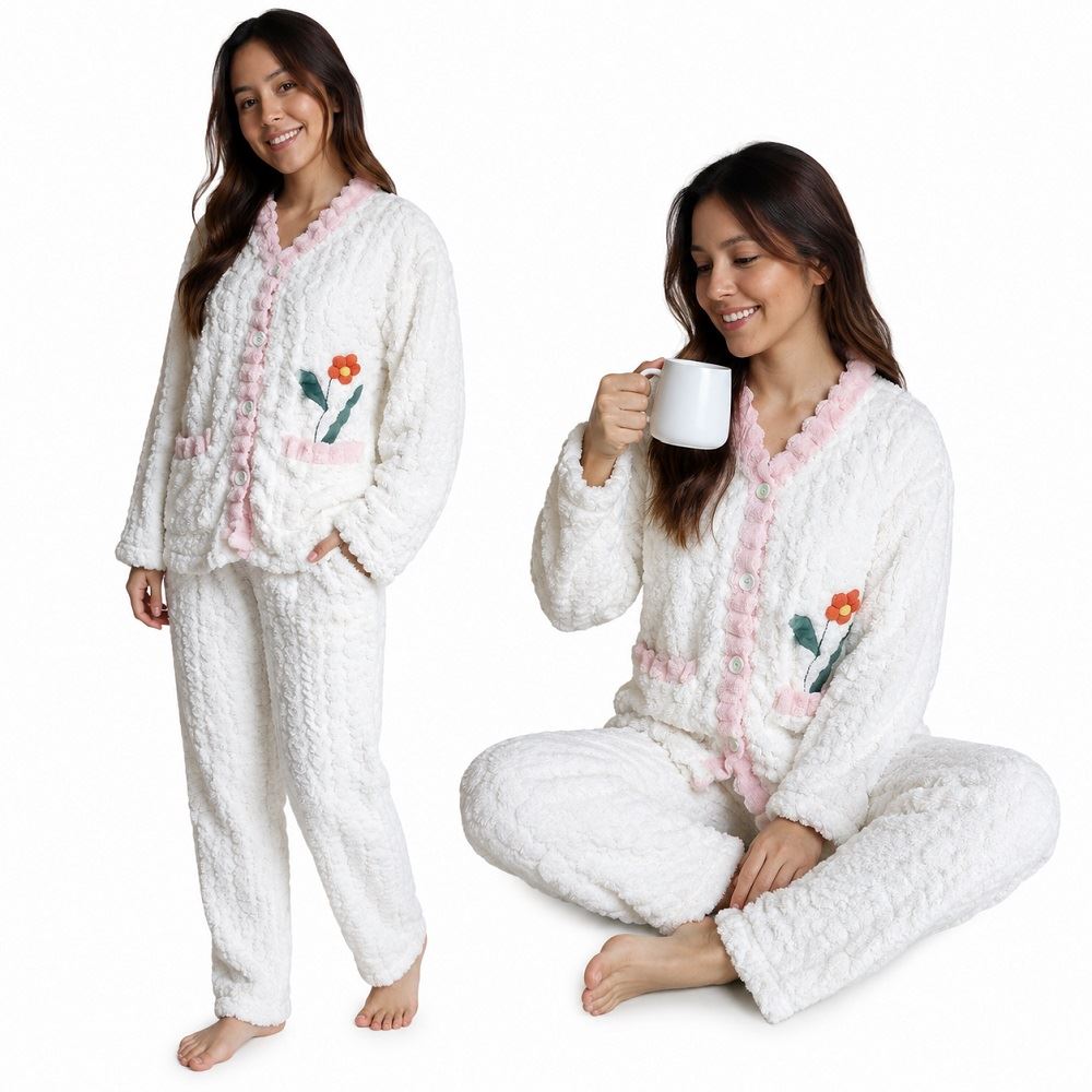 Conjunto de pijama pantalon y chompa / Perla / L
