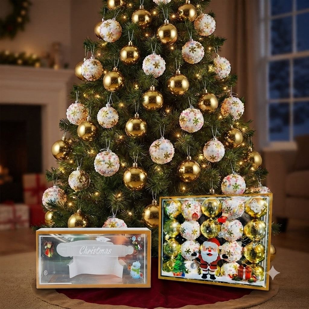 Set de 20 bolas navideñas doradas y bolas con chispas