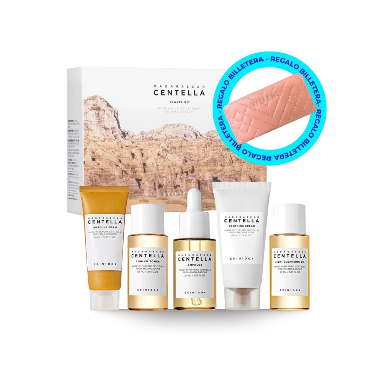 KIT DE VIAJE MADAGASCAR CENTELLA - SKIN1004 + BILLETERA ALEATORIO