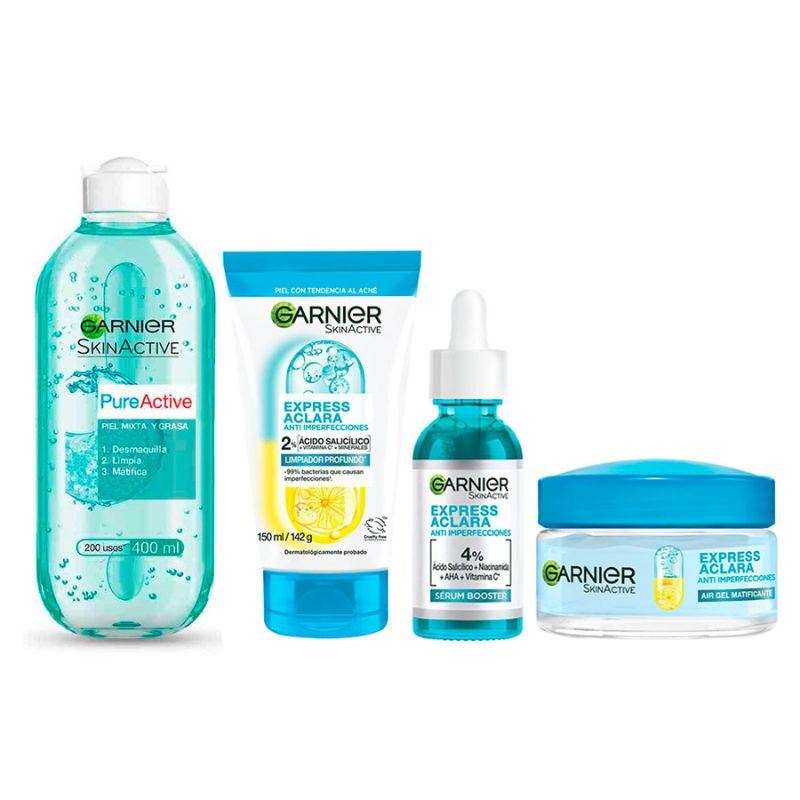 Pack Garnier Anti Imperfecciones micelar + gel exfoliante + serum + crema