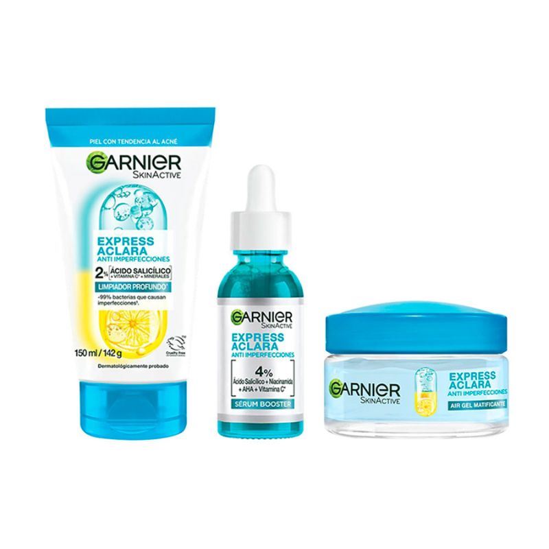 Pack Garnier Anti Imperfecciones Gel Exfoliante + serum + crema