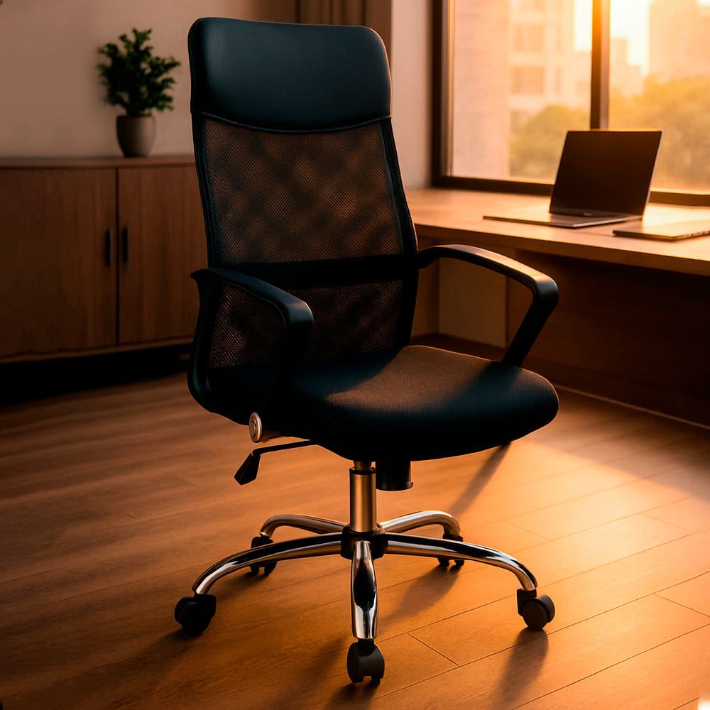 Silla de Oficina Ejecutiva Base de Acero Komsum Milan Negro