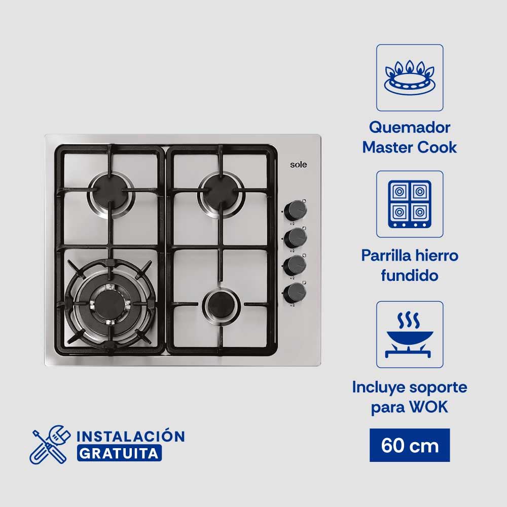 Cocina Sole Empotrable Inox 58cm Gris