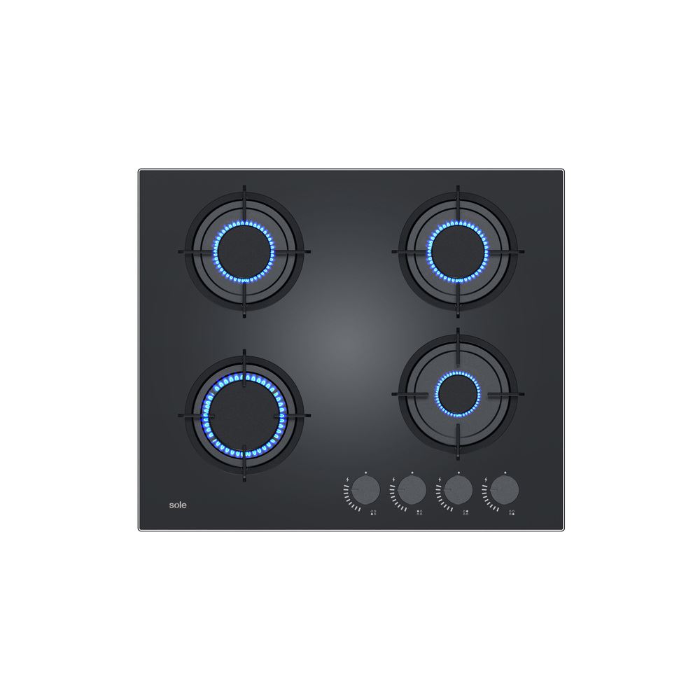 Encimera Vidrio Templado Sole A Gas 60 Cm Negro