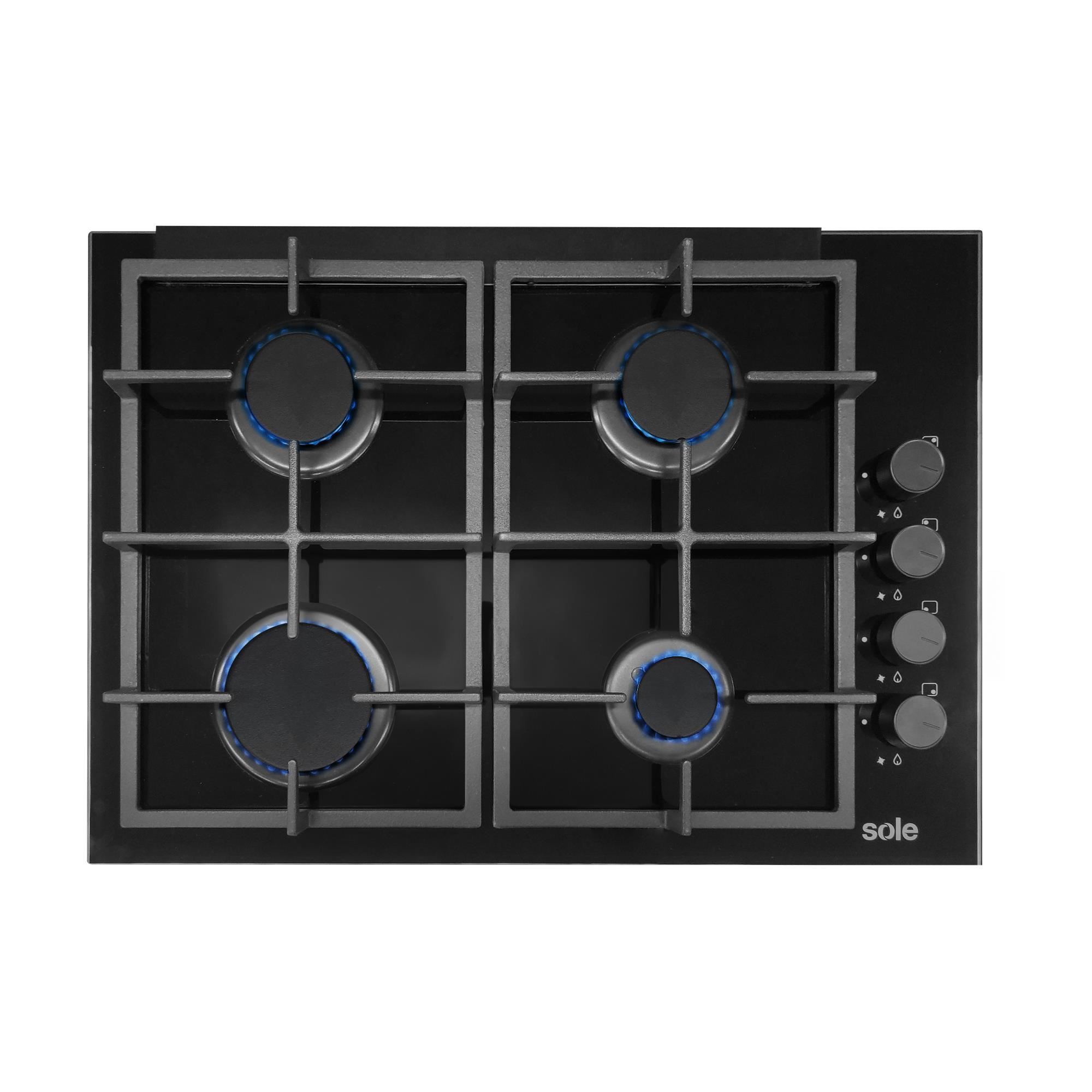 Encimera De Vidrio Templado Sole Compacta A Gas Negro