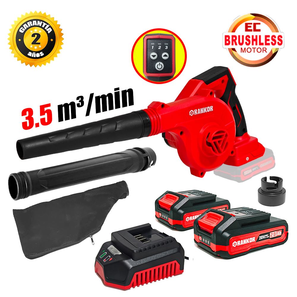 Sopladora Aspiradora Inalambrica Rankor RLAB2001 20V 3.5m3/min 2Bat x 2Ah Brushless