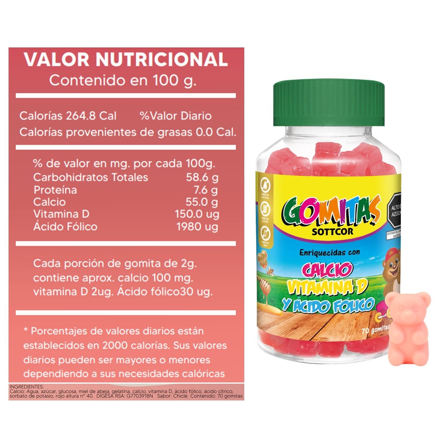 Lunitec Store - Calcio Para Niños Gomitas Sottcor 100Gr Chicle x2 | Juntoz