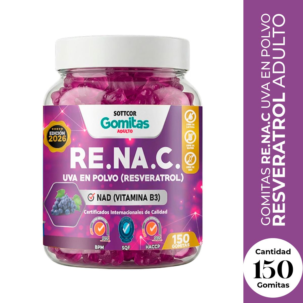 Gomitas RE.NA.C Uva en polvo Resveratrol Sottcor 150 Gomitas