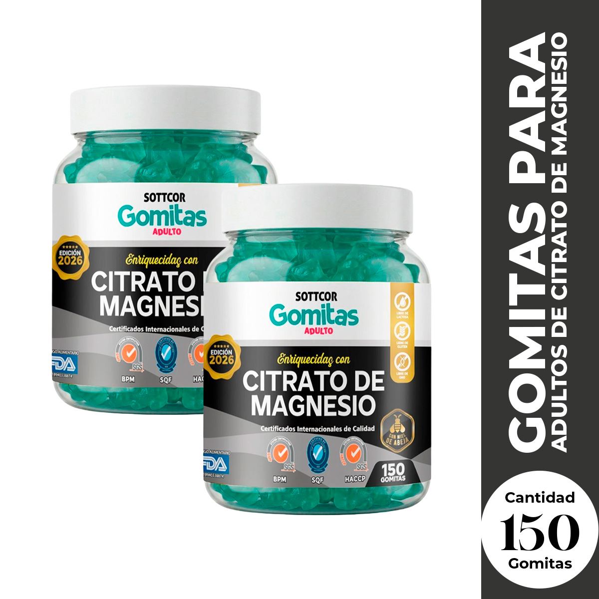 2 Gomitas Adultos Citrato de Magnesio Sottcor 150 Gomitas