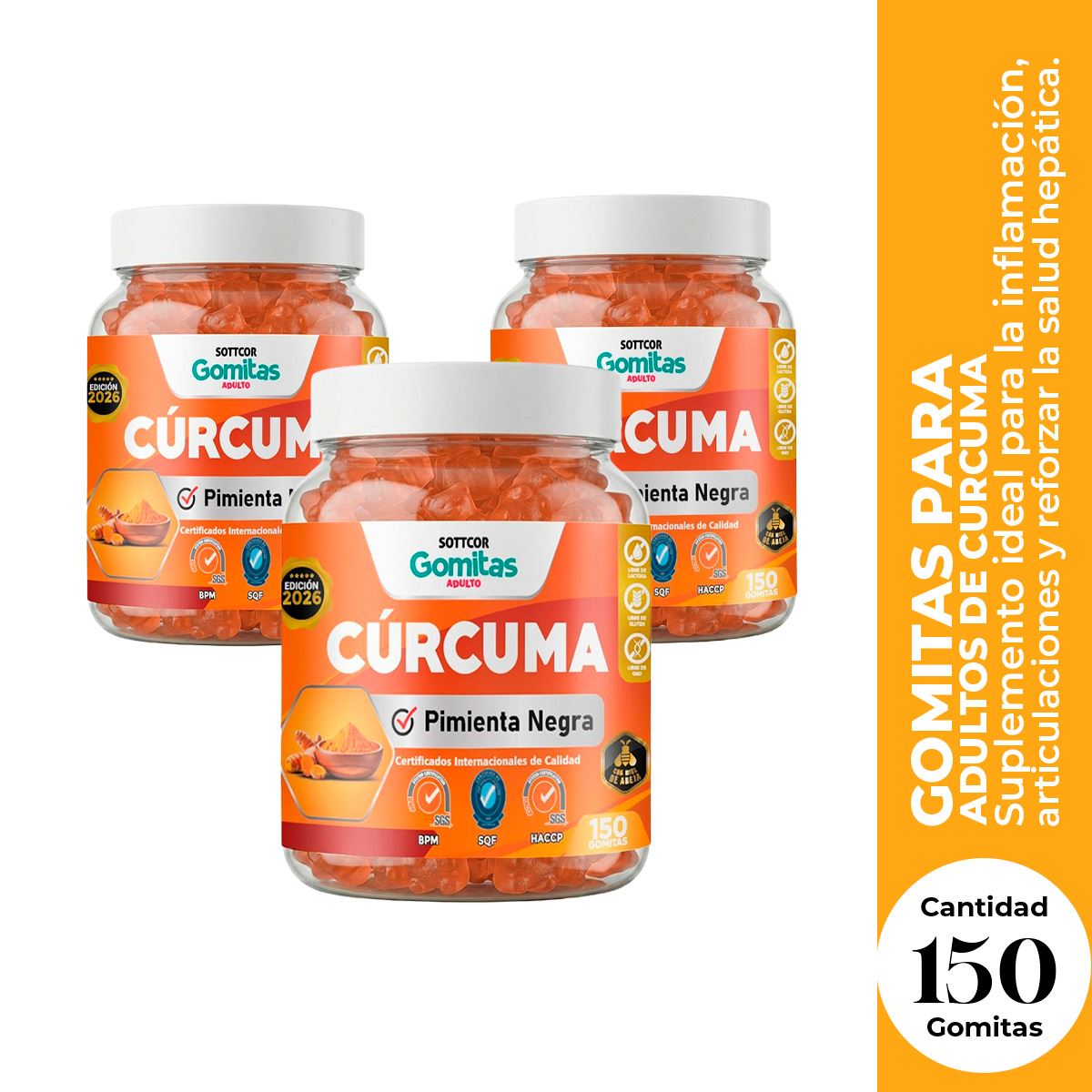 3 Gomitas De Curcuma Sottcor 150 Gomitas