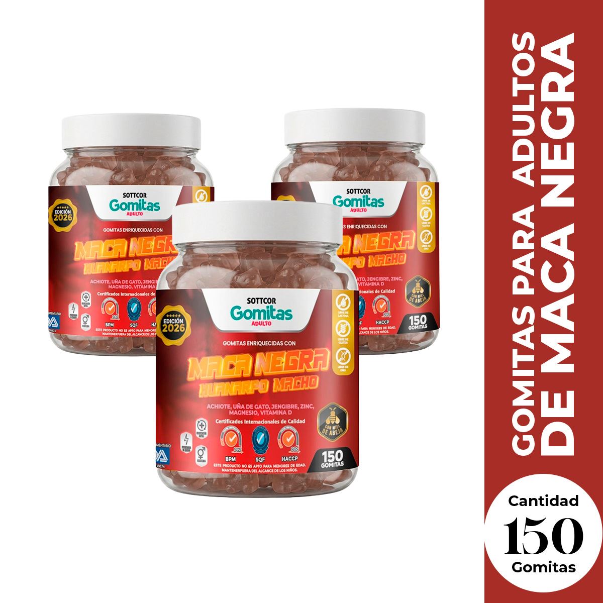 3 Gomitas con Maca Negra Sottcor 150 Gomitas