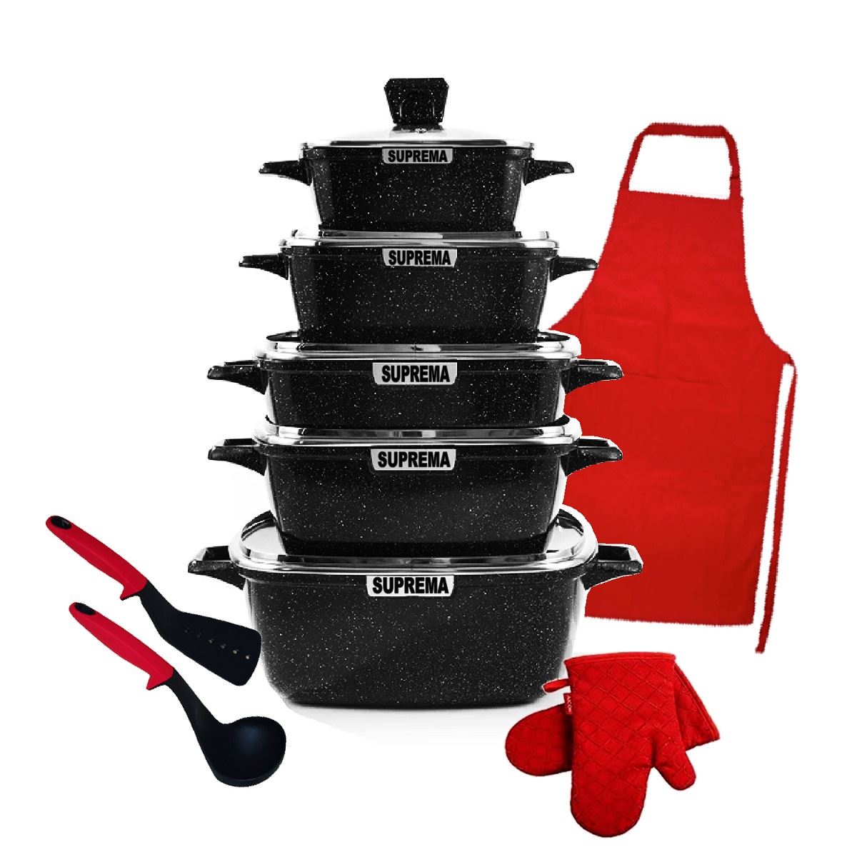 Set de Ollas Cuadradas SUPREMA Granito Antiadherente Negro