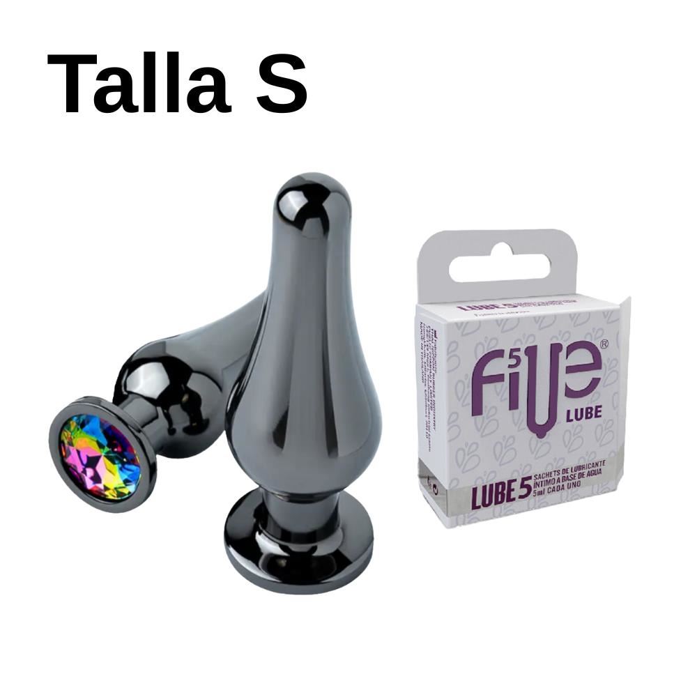 Plug S Dilatador Anal Consolador Cono Rainbow + Lubricante Five 05 Sachets