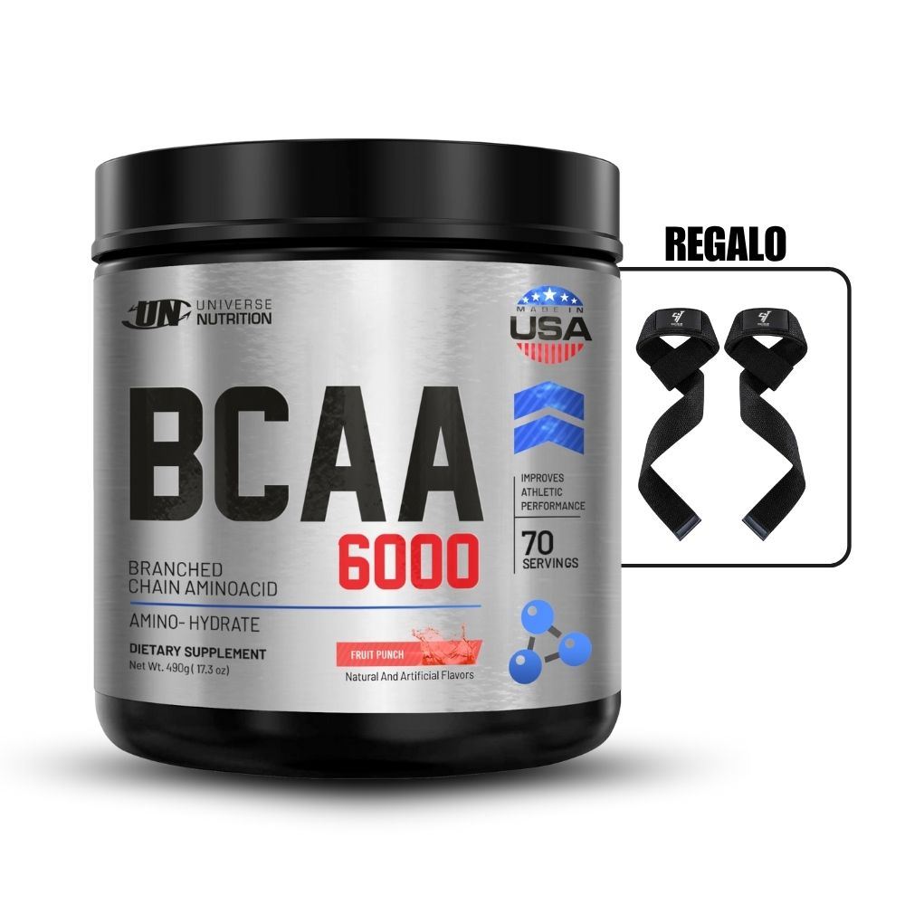 Aminoácidos Pro Bcaa UN 6000 490Gr Fruit Punch+Straps