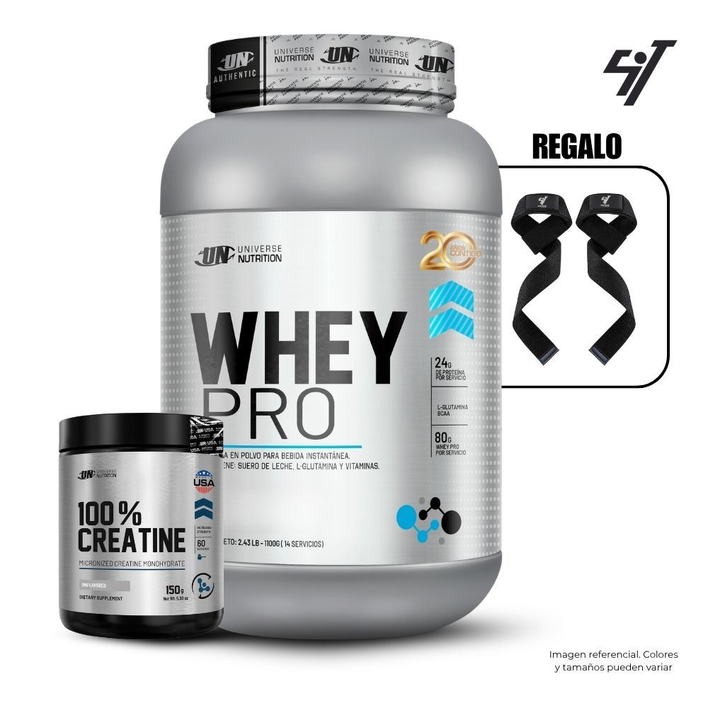 WHEY PRO 1.1 KG VAINILLA + UNIVERSE NUTRITION 150GR + STRAPS