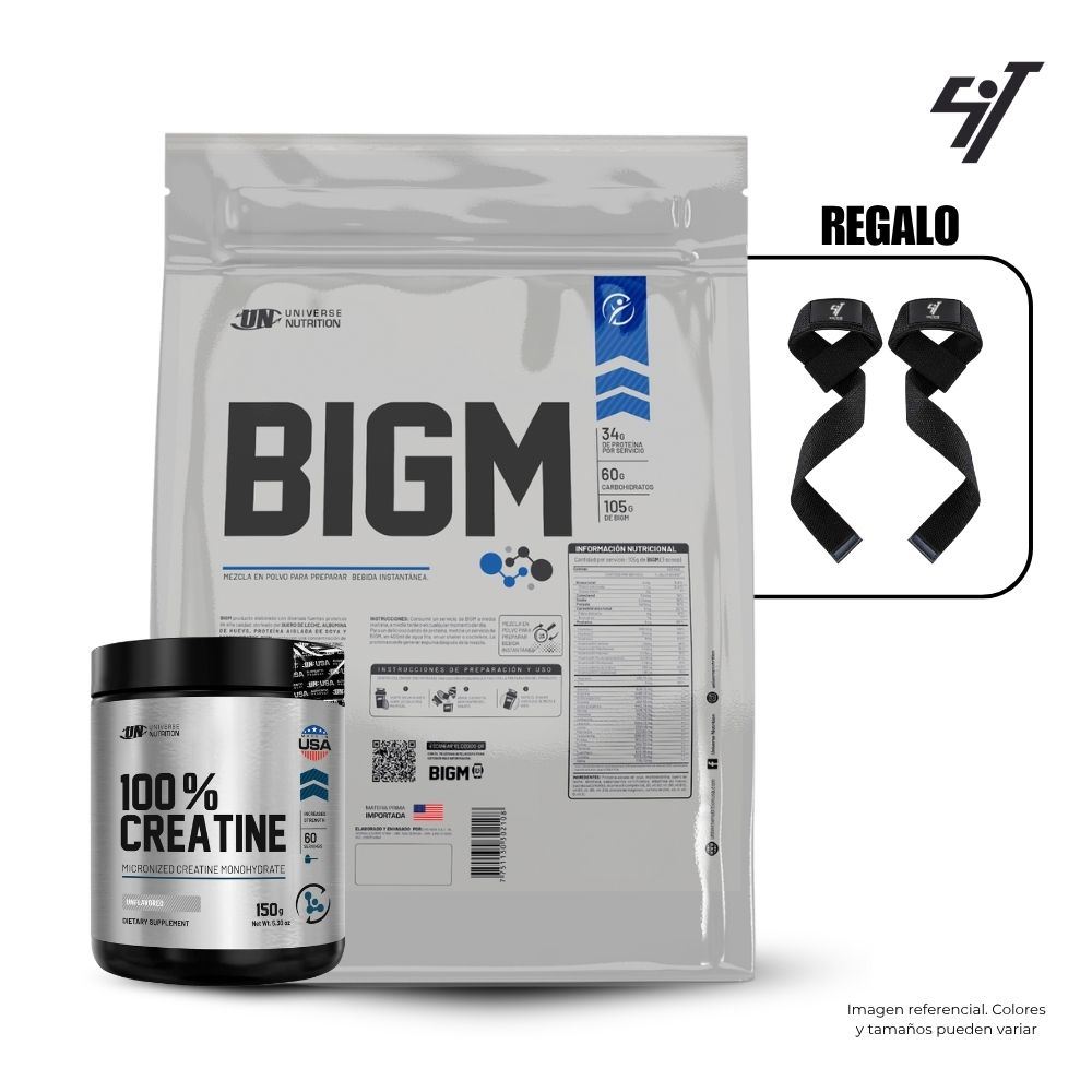 BIGM 3 KG CHOCOLATE + UNIVERSE NUTRITION 150GR + STRAPS