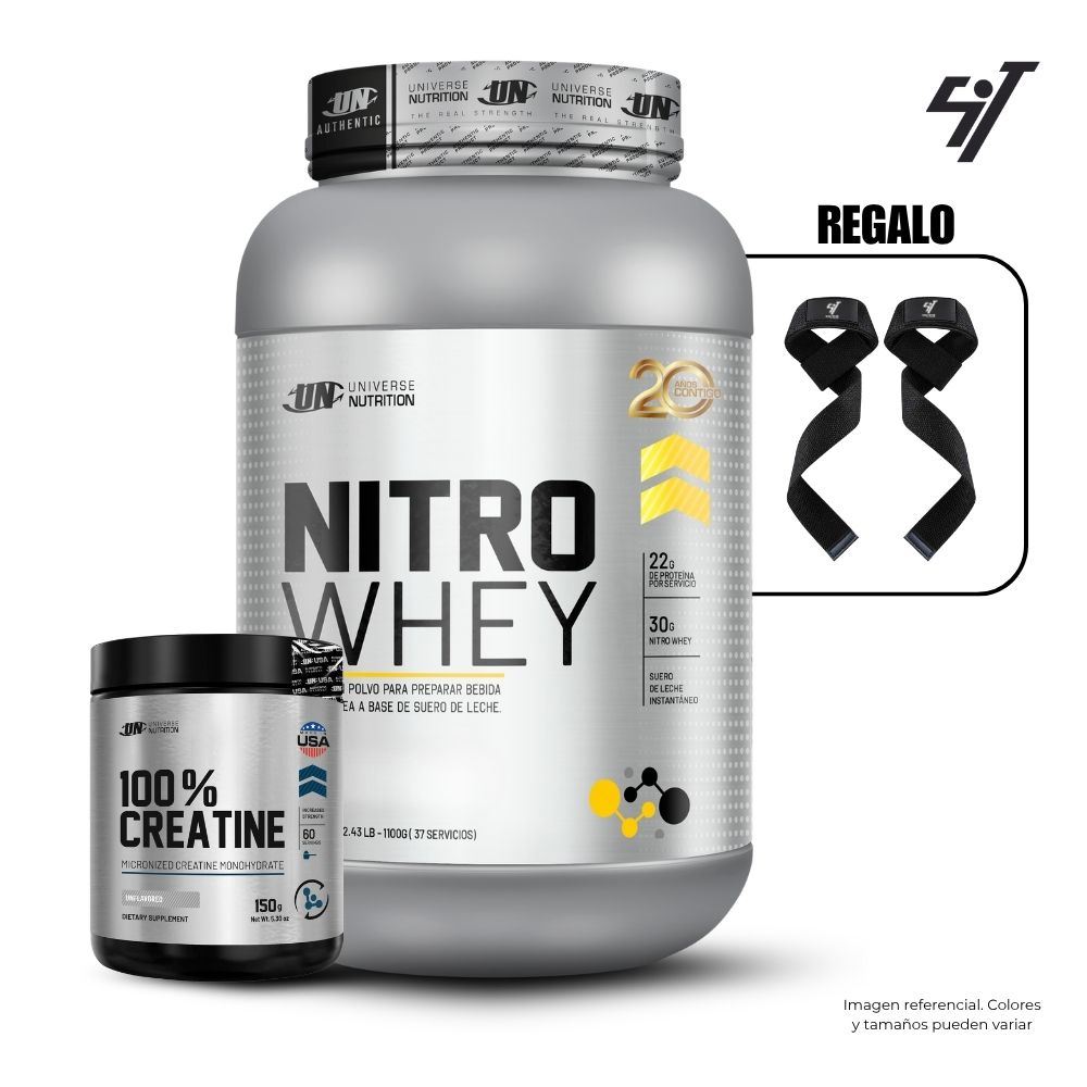 NITRO WHEY 1.1 KG CHOCOLATE + UNIVERSE NUTRITION 150GR + STRAPS