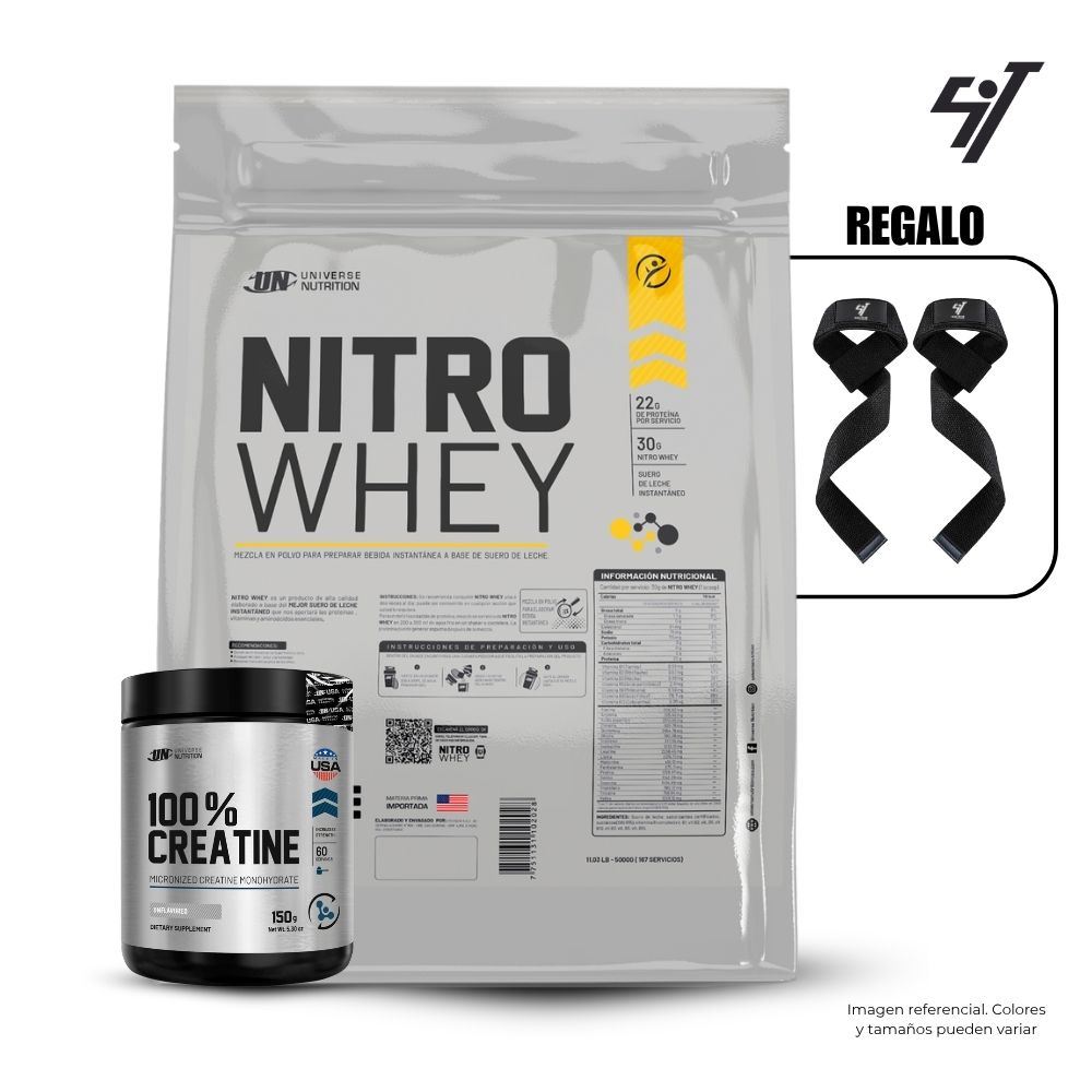 NITRO WHEY 5 KG CHOCOLATE + UNIVERSE NUTRITION 150GR + STRAPS
