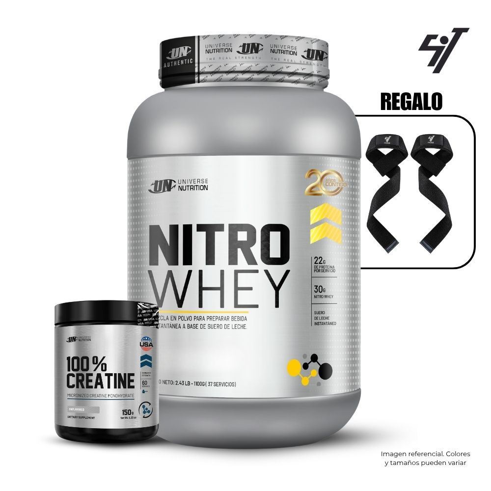NITRO WHEY 1.1 KG COOKIES & CREAM + UNIVERSE NUTRITION 150GR + STRAPS