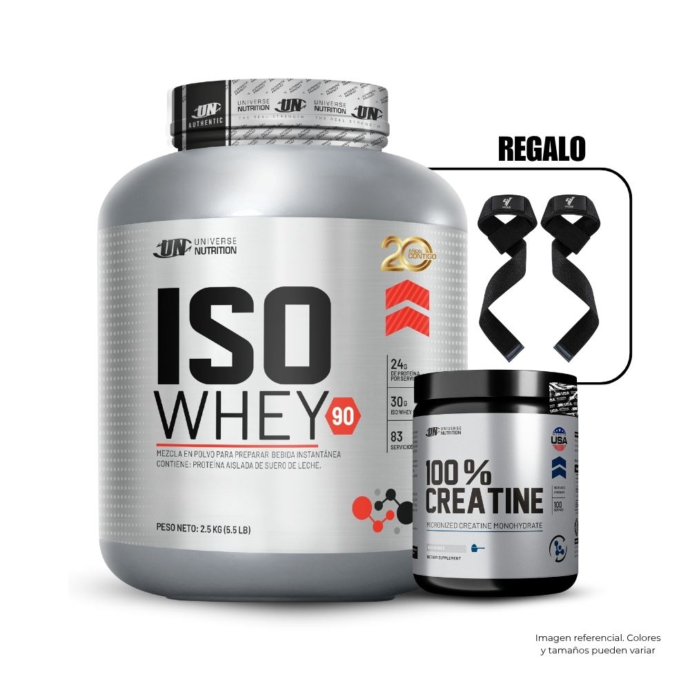 ISO WHEY 90 5.5 LB CHOCOLATE + UNIVERSE NUTRITION 150GR + STRAPS