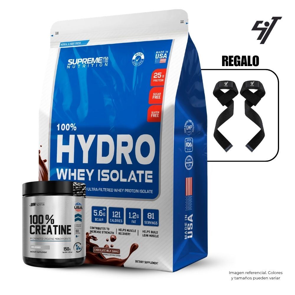 100% HYDRO WHEY ISOLATE CHOCOLATE 2.43LB + UNIVERSE NUTRITION 150GR + STRAPS