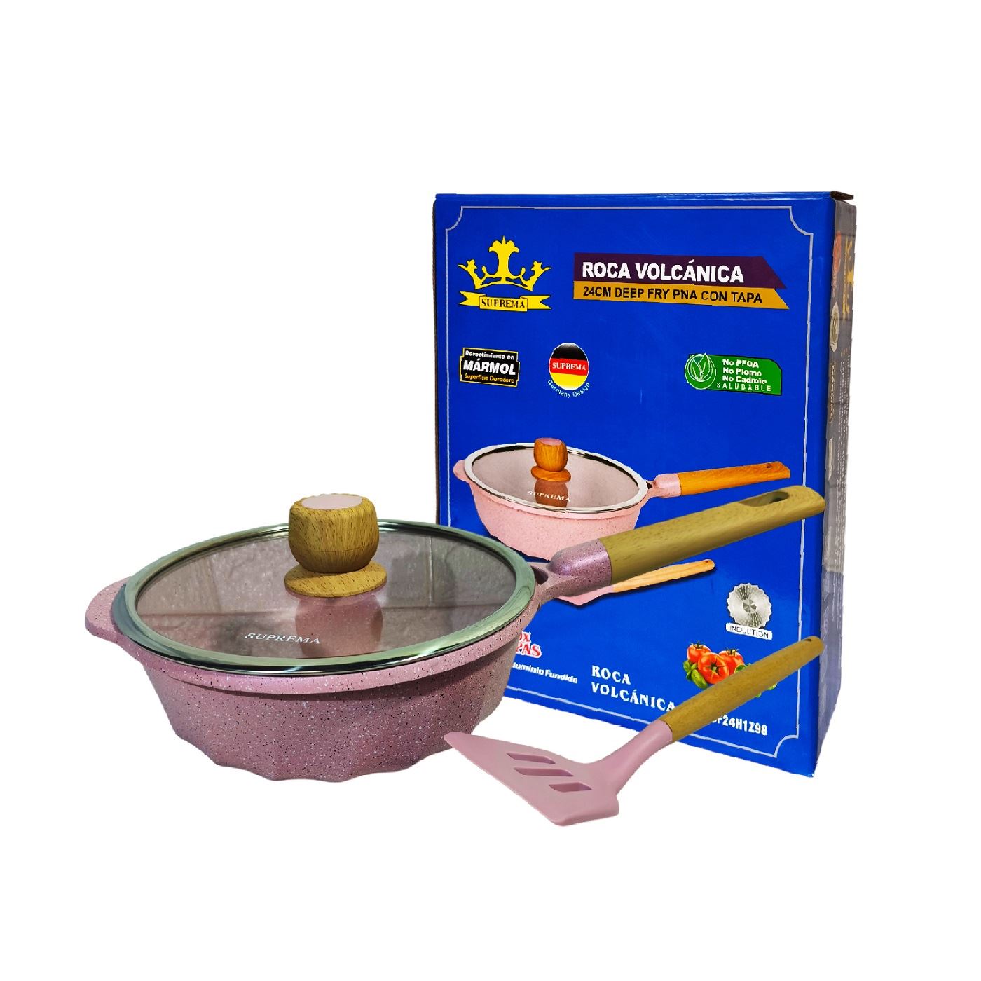 Sartén con Tapa 24cm SUPREMA Cerámico Antiadherente Rosado