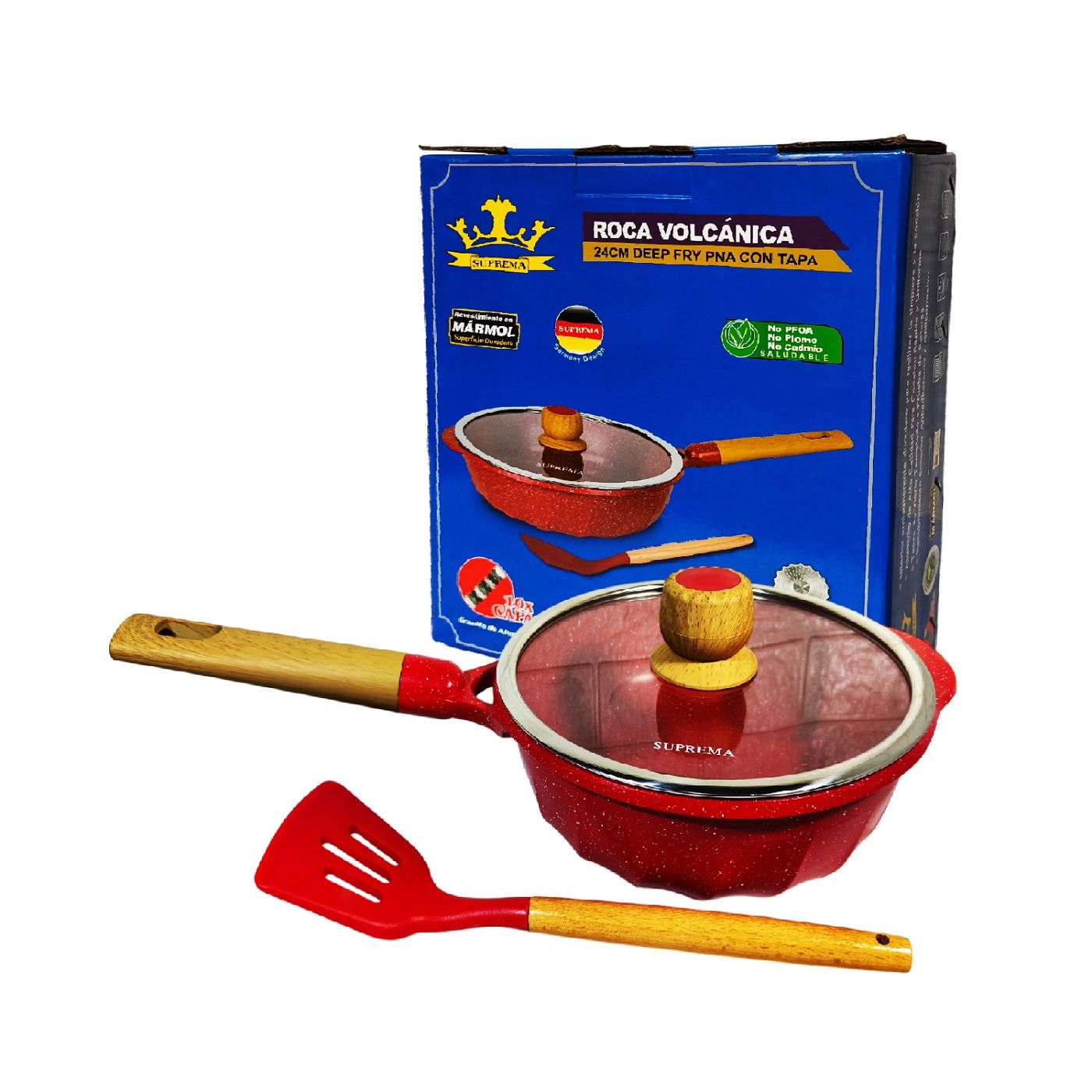 Sartén con Tapa 24cm SUPREMA Cerámico Antiadherente Rojo