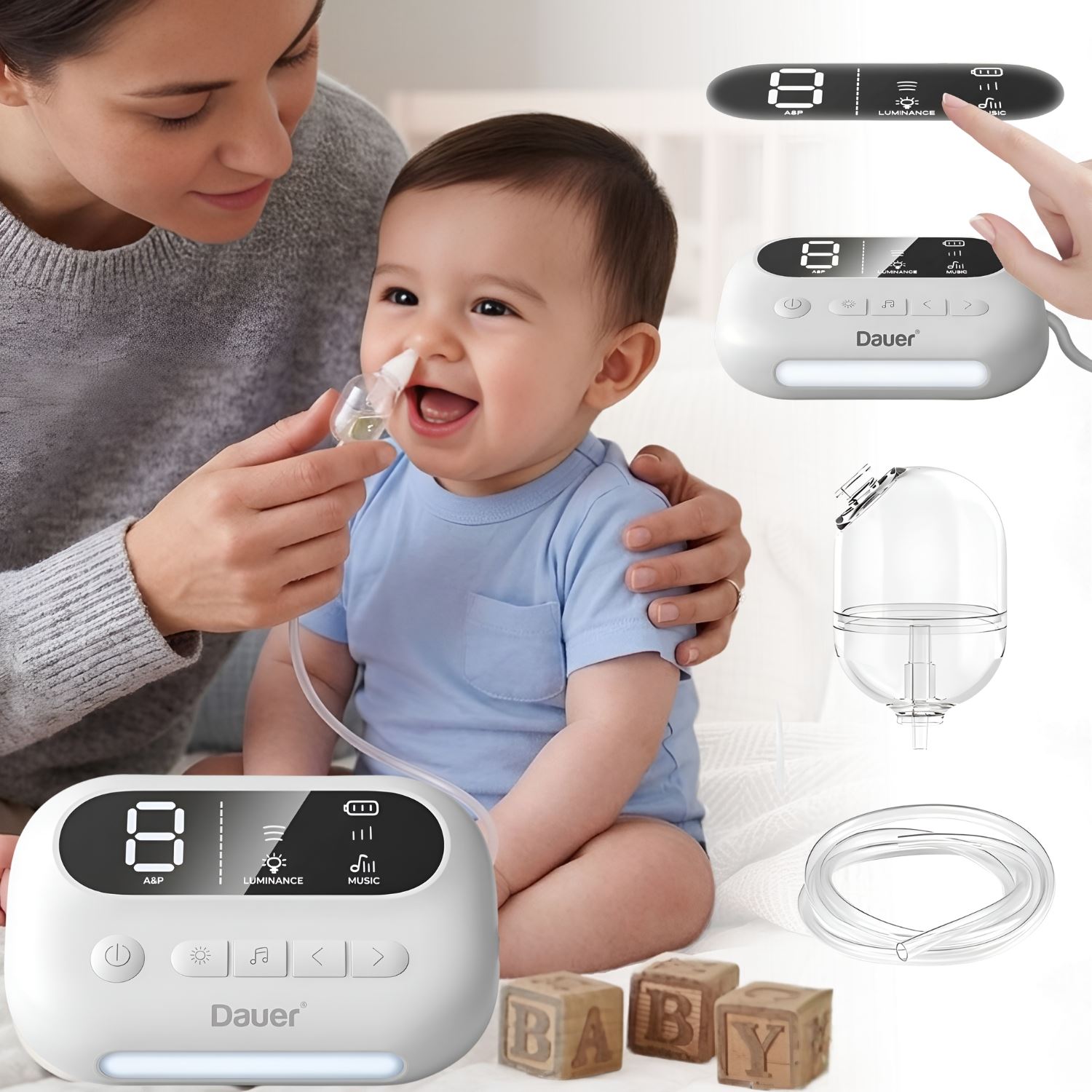 Succionador Nasal Infantil Silencioso Con 9 Niveles Luz Nocturna Y Melodías