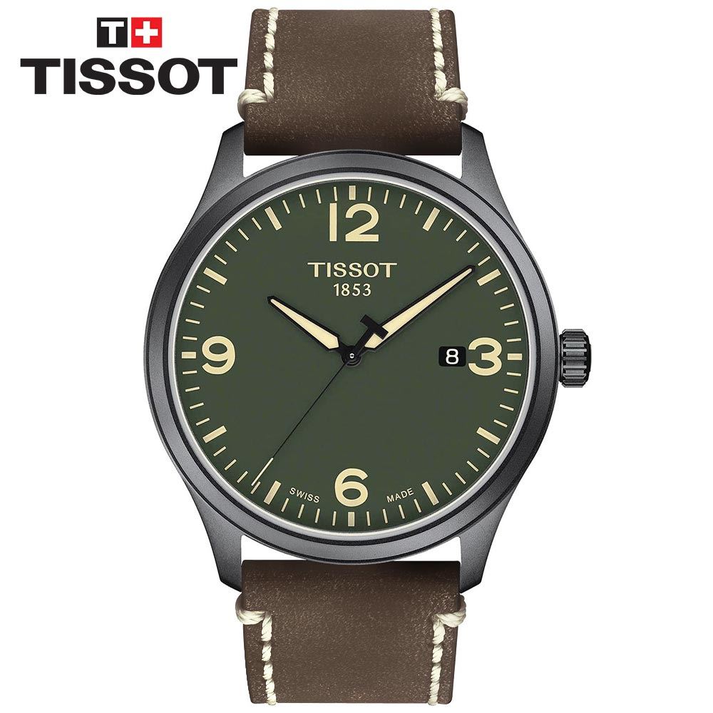 Reloj Tissot Gent XL T1164103609700 Suizo Cristal de Zafiro Acero Gunmetal Mate Cuero Marrón Dial Verde