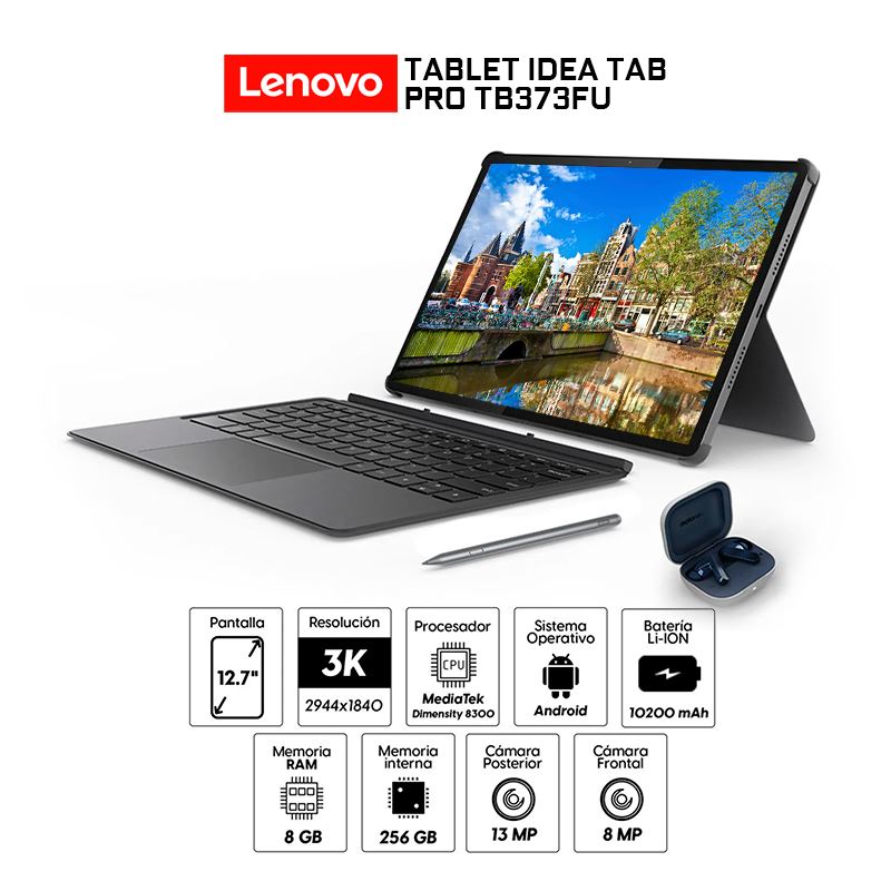 Tablet  Idea Tab Pro TB373FU 12.7" 3K/8Gb 256Gb Lapiz+Teclado y Moto buds