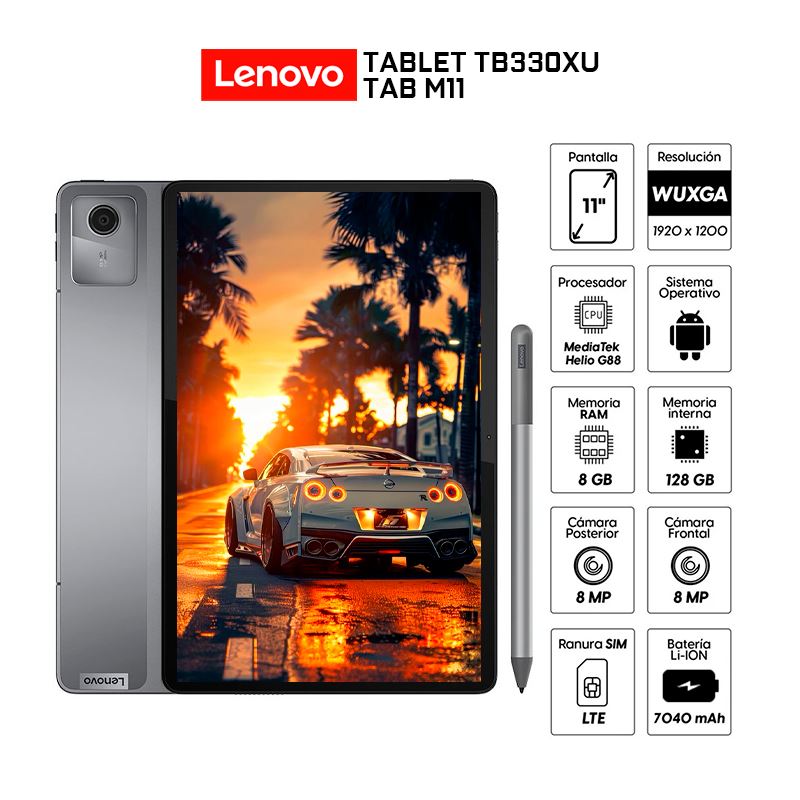 Tablet Lenovo TB330XU Tab M11 11” 4G LTE 8GB 128GB Lapiz y Funda