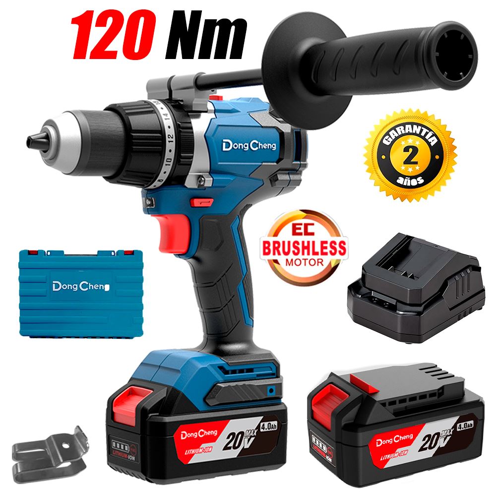 Taladro Atornillador Percutor 1/2" Dongcheng DCJZ03-13EM 20V 120Nm 2Bat x 4Ah Brushless