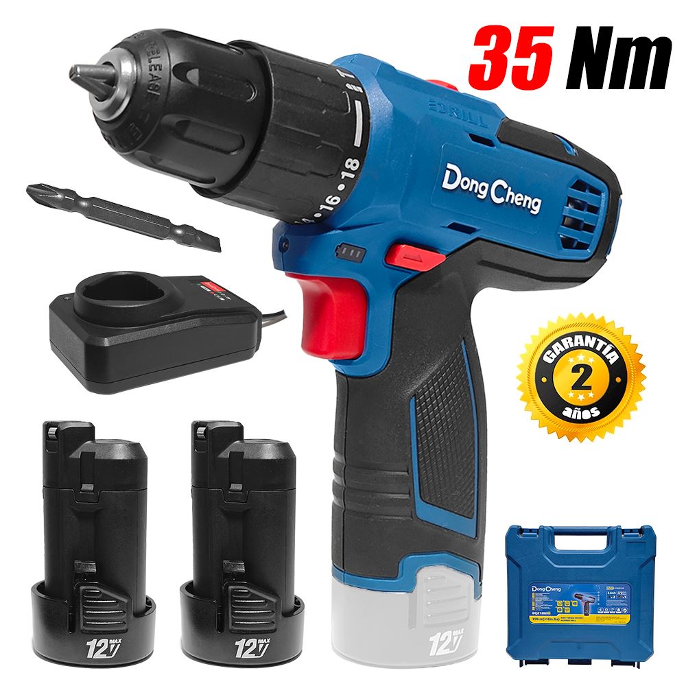 Taladro Atornillador Percutor 3/8" Dongcheng DCJZ1202iE 12V 35Nm 2Bat x 2Ah