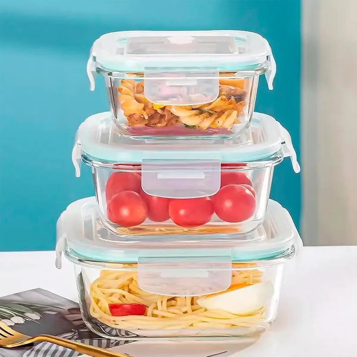 SET TÁPER CUADRADO DE VIDRIO 3 PIEZAS CON TAPA HERMÉTICA