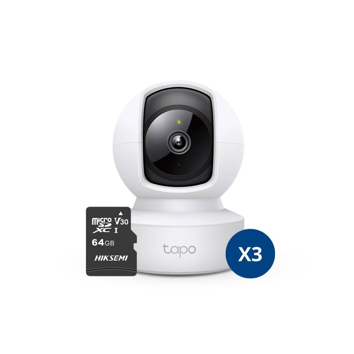 Kit de 3 Cámara de Seguridad Tapo C202 + Micro SD 64GB Wi-Fi 360º para interior Full HD - Tplink