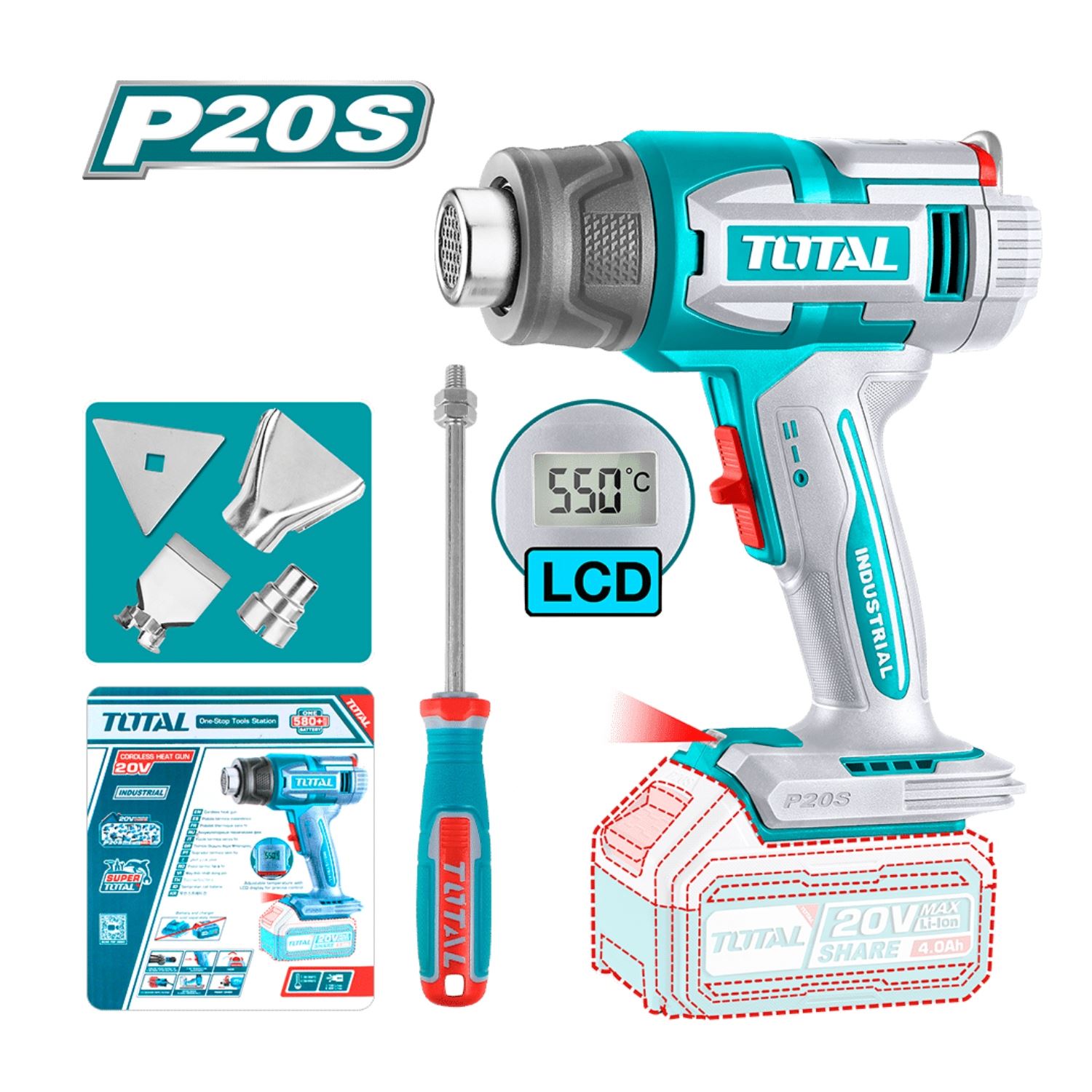 Pistola de Calor Digital 30°-550° 20v Total